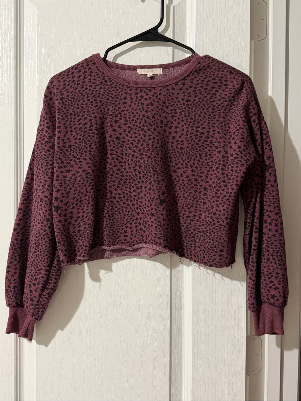 Z Supply Plum Cropped Star Print Sweatshirt